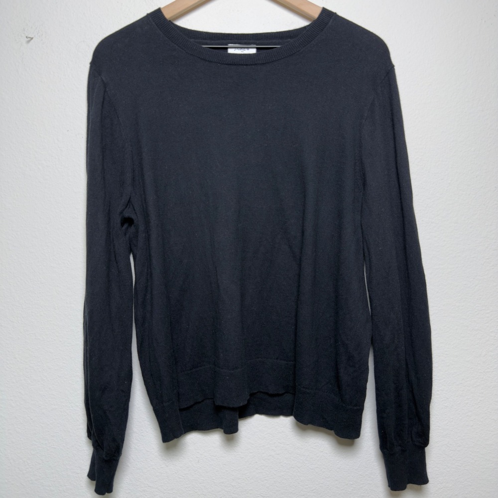 J. Crew Women Cotton Cashmere Sweater XXL Black Crewneck Classic Minimalist